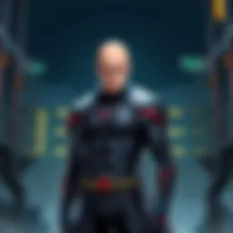 A strong bald hero in a superhero costume stands with a serious expression, representing One Punch Man.