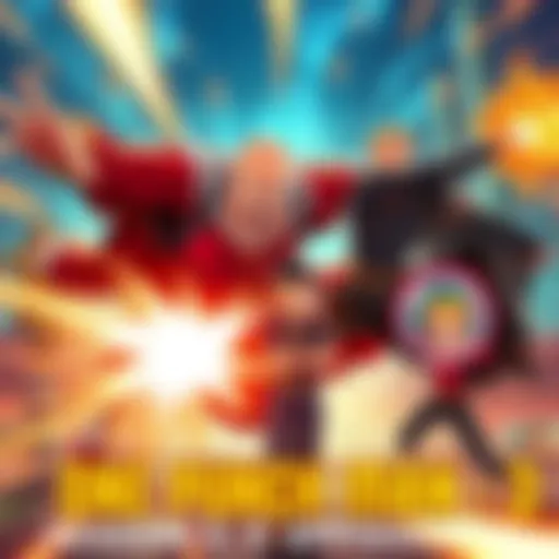 A dynamic action scene showing characters from One Punch Man in a battle, showcasing their powers and energy.