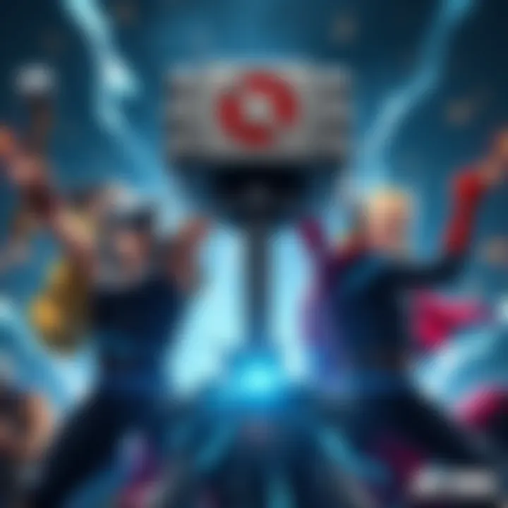 Characters from One Punch Man trying to lift Thor's hammer, Mjolnir, showcasing their strength and determination