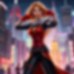 One Punch Woman Character A powerful character in a superhero pose, showcasing strength and determination, set against a vibrant city backdrop.