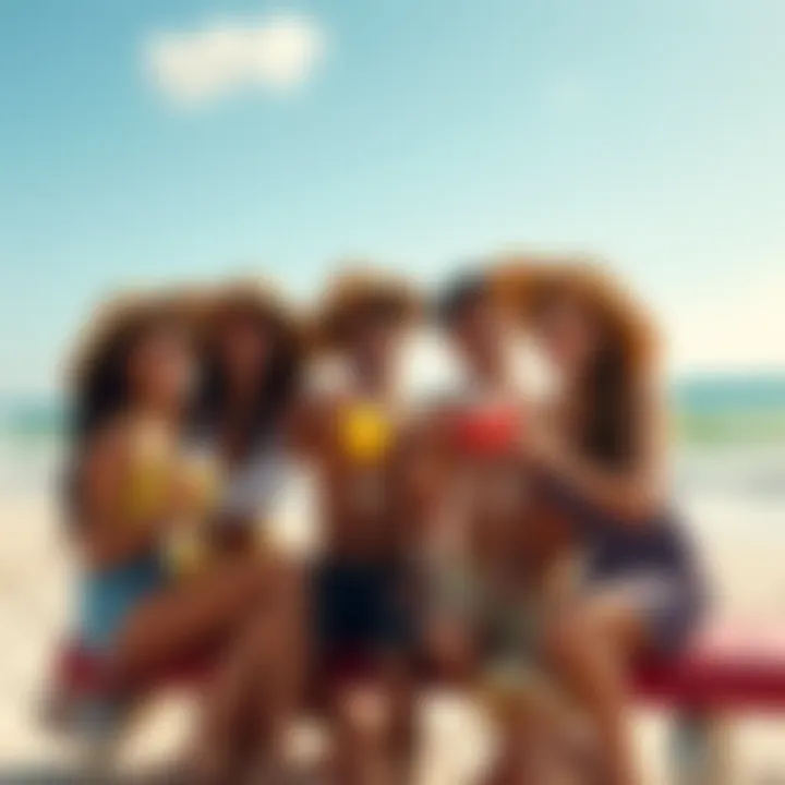 ONE PIECE Cast Toasting at the Beach The ONE PIECE cast celebrating with drinks at the beach, smiling and enjoying the sunny atmosphere.