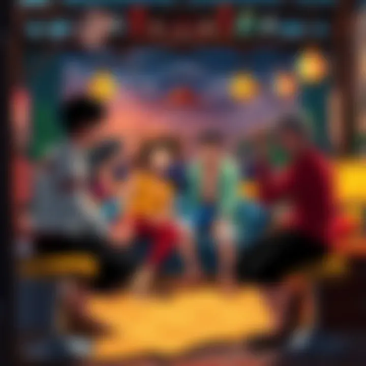 The main characters from One Piece's live-action series interact on set, showcasing their chemistry and playful dynamics, surrounded by vibrant ocean-themed decor.