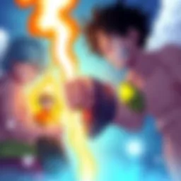 An illustration showing characters representing different power levels in One Piece, with visual indicators of Haki and strength.