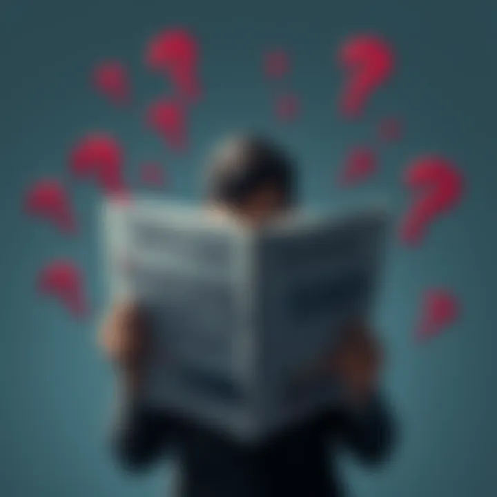 A person reading a newspaper with the headline 'Is This Story Ever Going to End?' surrounded by question marks, symbolizing uncertainty about an ongoing narrative.