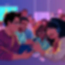 Illustration of diverse people engaging in an online community, sharing ideas and building trust through digital platforms.