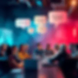 A heated online debate scene with diverse people arguing respectfully about powerscaling concepts, showing different opinions expressed in speech bubbles.