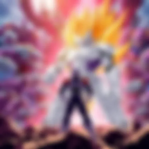 An intense scene showing 1,000 Oozarus charging towards Frieza, who stands confidently in his base form, ready to fight.