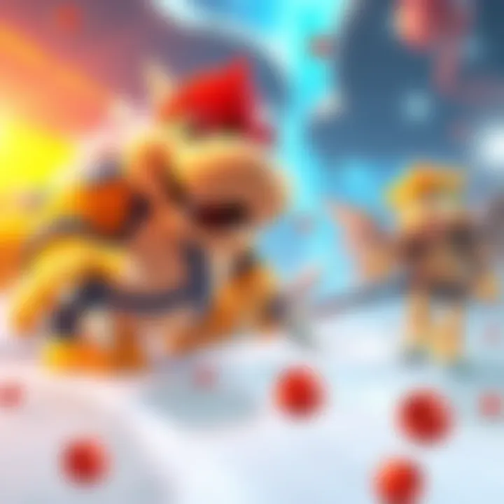 The Orange League teams up to rescue Princess Peach from Bowser, featuring vibrant characters and a dynamic scene.