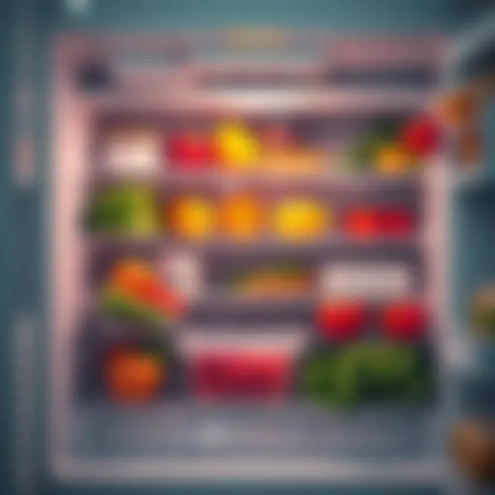 A clean and organized fridge showing fresh vegetables, fruits, and leftovers neatly arranged
