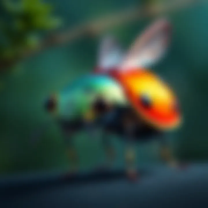 A cartoon beetle representing the Original Character Bug, with colorful traits and features that symbolize creativity in storytelling.
