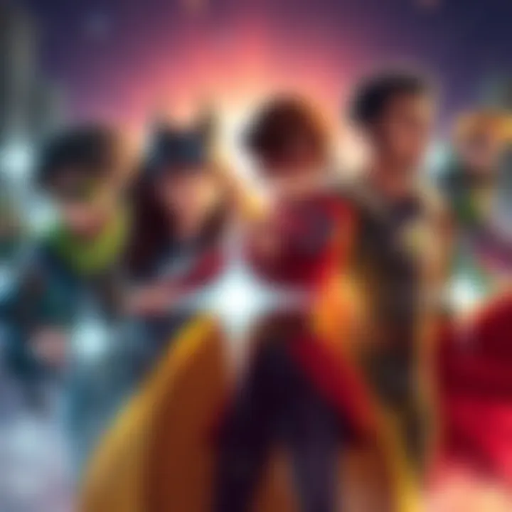 A group of original characters, each displaying their unique motivations for becoming heroes, such as helping others and following a family legacy.