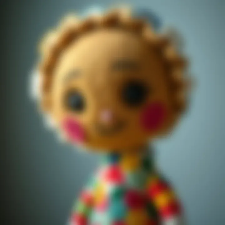 A close-up of a handcrafted Orin felt doll made by okuu, showcasing its unique design and colorful fabric.