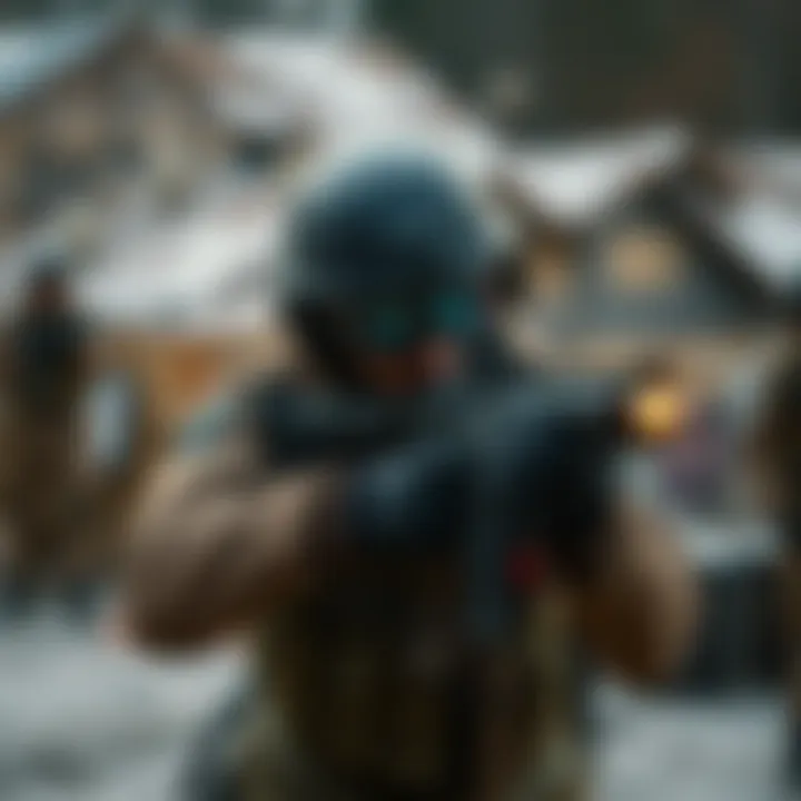 Osamu in combat gear practicing his aim with composite bullets at a training ground