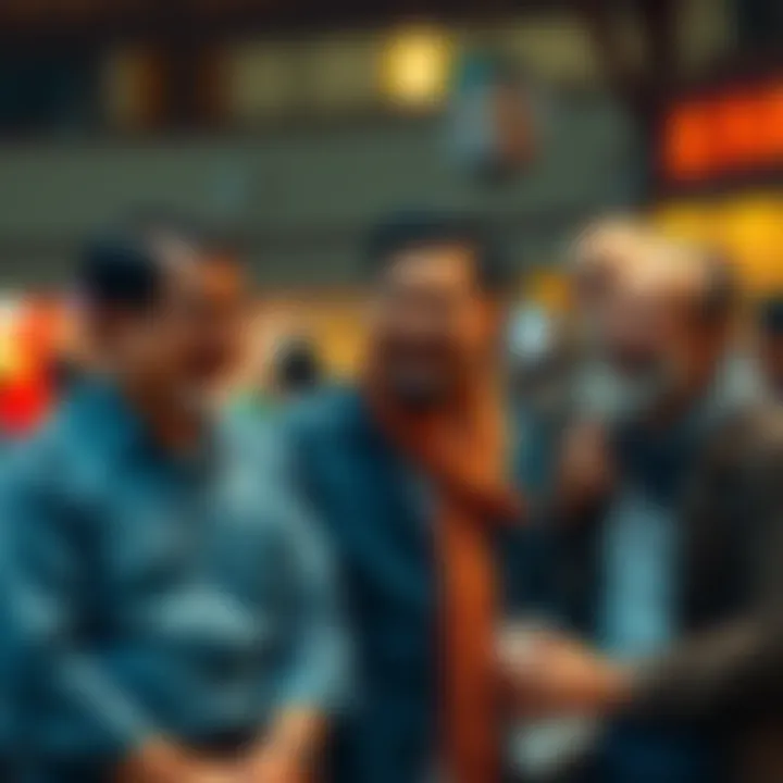 Oshi with Married Men A popular figure chatting and laughing with three married men, showing their close bond and loyalty.