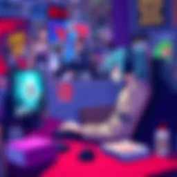 An Otaku girl sitting at her desk, looking frustrated while streaming gameplay on her computer, surrounded by gaming posters and manga.