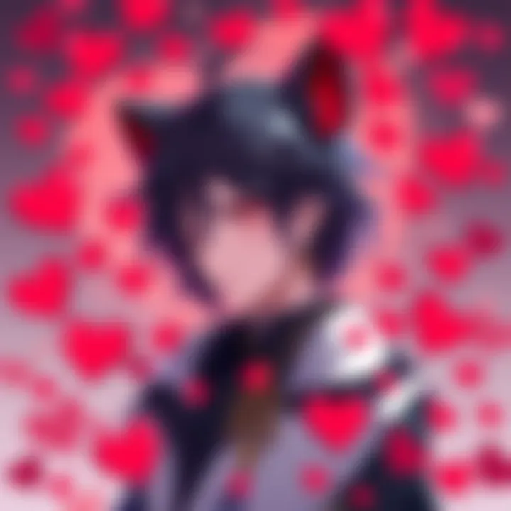 Character Otogi with a heart background An illustration of the character Otogi surrounded by hearts, symbolizing romantic and sexual attraction.