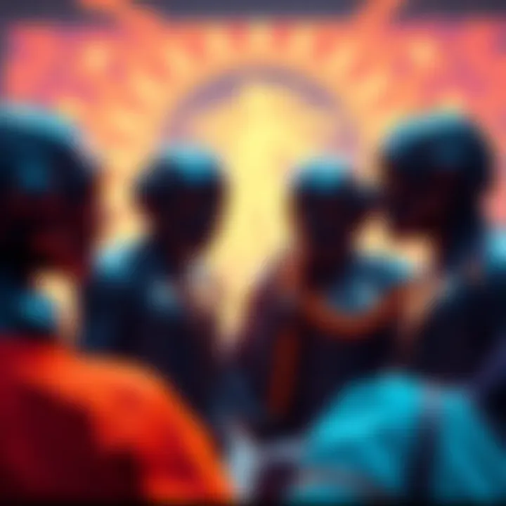 A group of Otomos gazing at a creative figure that inspires them, showcasing their artistic passion and appreciation.