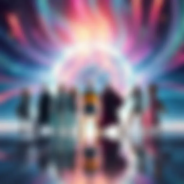 A group of Outerversal characters standing in a vibrant, swirling time portal, showcasing their unique abilities to travel through time effortlessly.