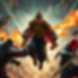 A strong character effortlessly defeating multiple opponents, showing dominance in combat.