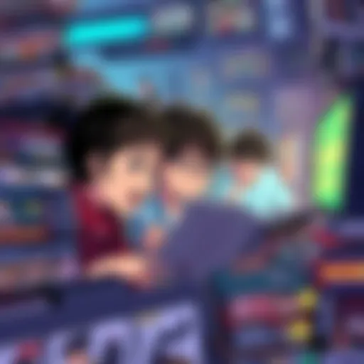 Fans looking stressed while reading manga and webcomics, surrounded by stacks of comics and digital screens