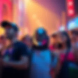 Oyecomova Character Design Fans excitedly discussing Oyecomova's unique character design in a vibrant setting.