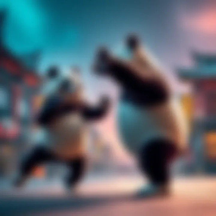 Panda stands ready in a fighting stance, contemplating the Wuxi Finger Hold against Kashimo in a tense moment.