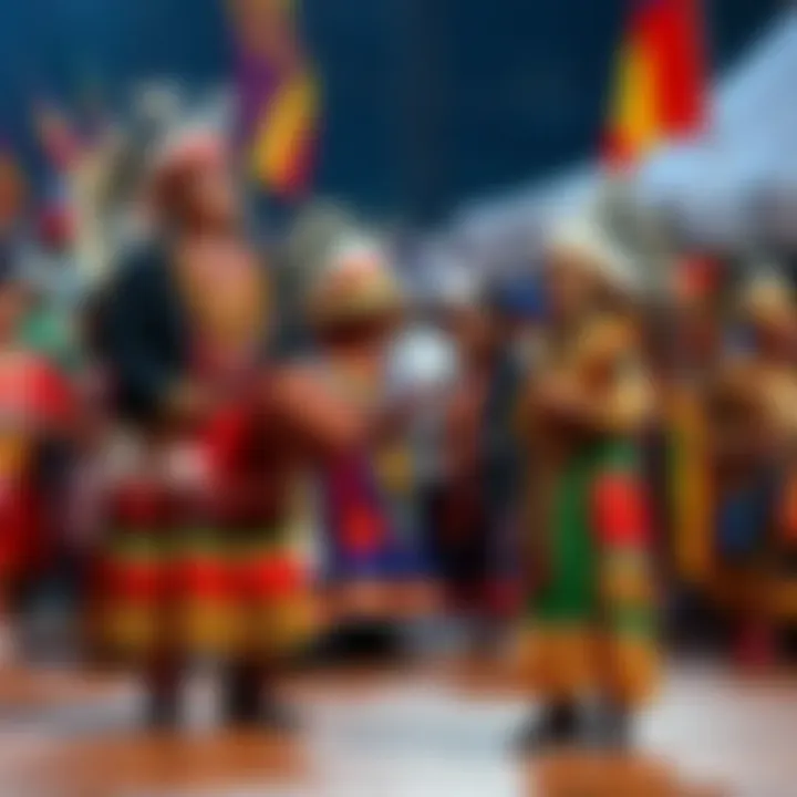 A colorful gathering of Paraud Indian people showcasing traditional clothing and dances at a festival.