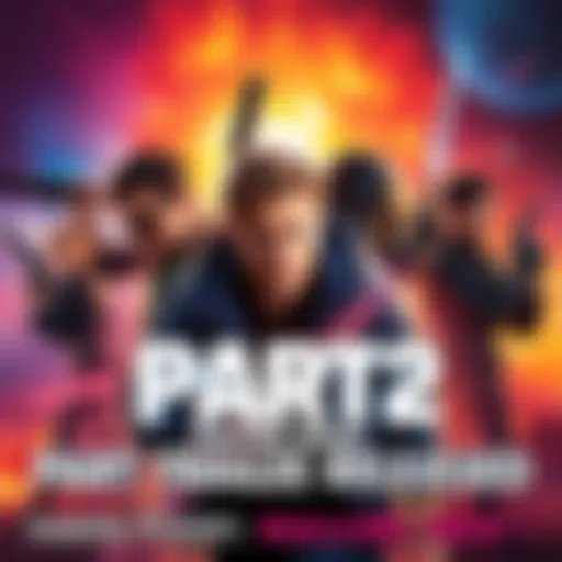 A vibrant scene showcasing characters from Part 2 with an exciting background that indicates action and adventure
