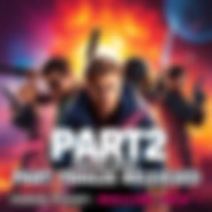 A vibrant scene showcasing characters from Part 2 with an exciting background that indicates action and adventure