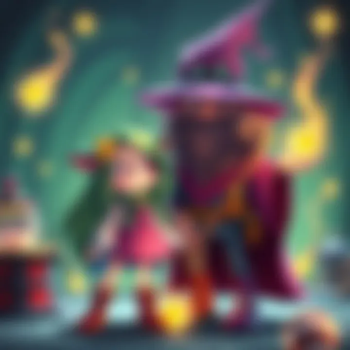 Patchouli Fumo and Gary the Wizard stand together with glowing magical elements around them, showcasing their friendship and adventure in a whimsical setting.