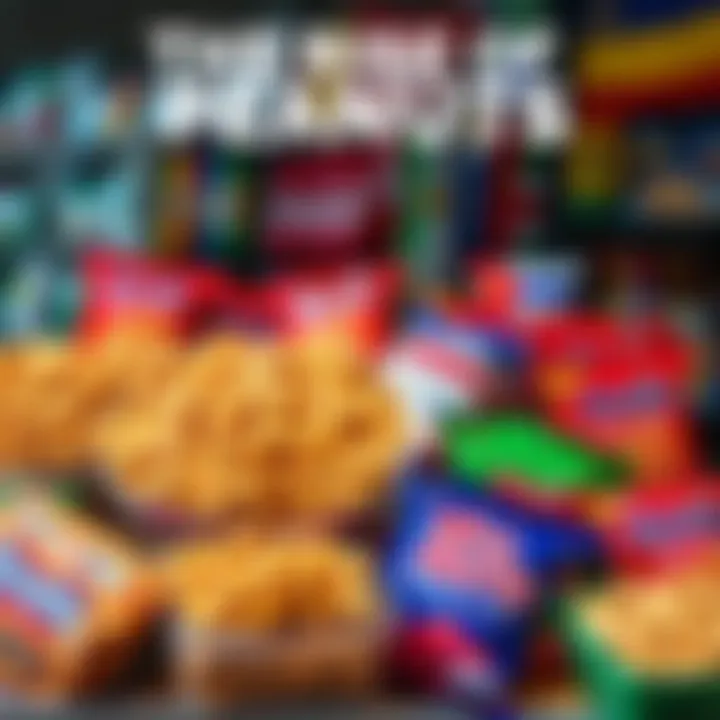 A variety of peanuts displayed in colorful packaging from different countries, showcasing their global appeal