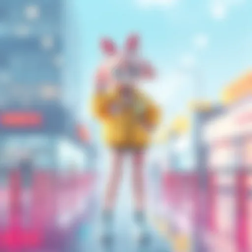 Pekomama showcasing her trendy new outfit, standing confidently with a stylish pose.