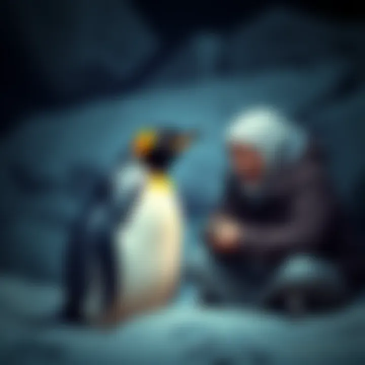 Penguin Interacting with Dennis A penguin playing with a person named Dennis, showcasing their fun interaction.