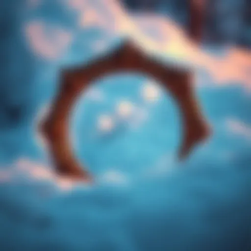 A close-up view of the penny frame set against a snowy background in Ice Queendom, highlighting its intricate details and icy surroundings.