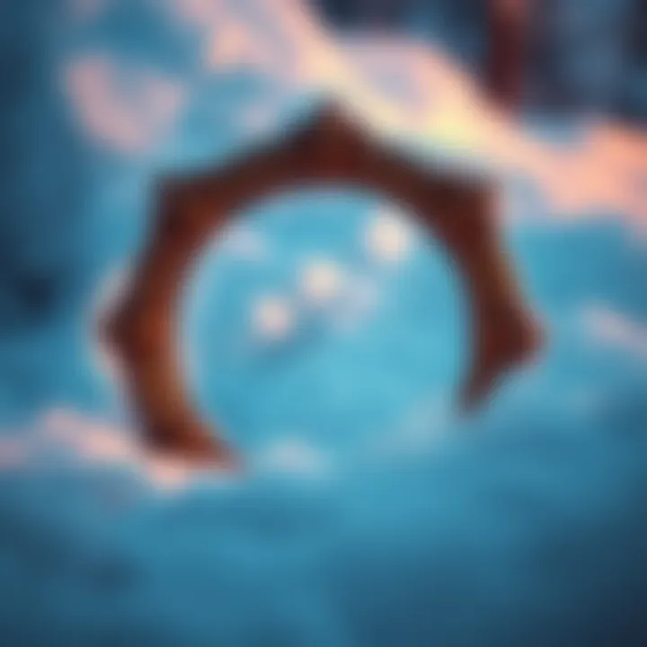 A close-up view of the penny frame set against a snowy background in Ice Queendom, highlighting its intricate details and icy surroundings.
