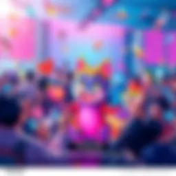 An illustration of a colorful Penuin digital collectible featuring unique designs and vibrant colors, surrounded by excited collectors.