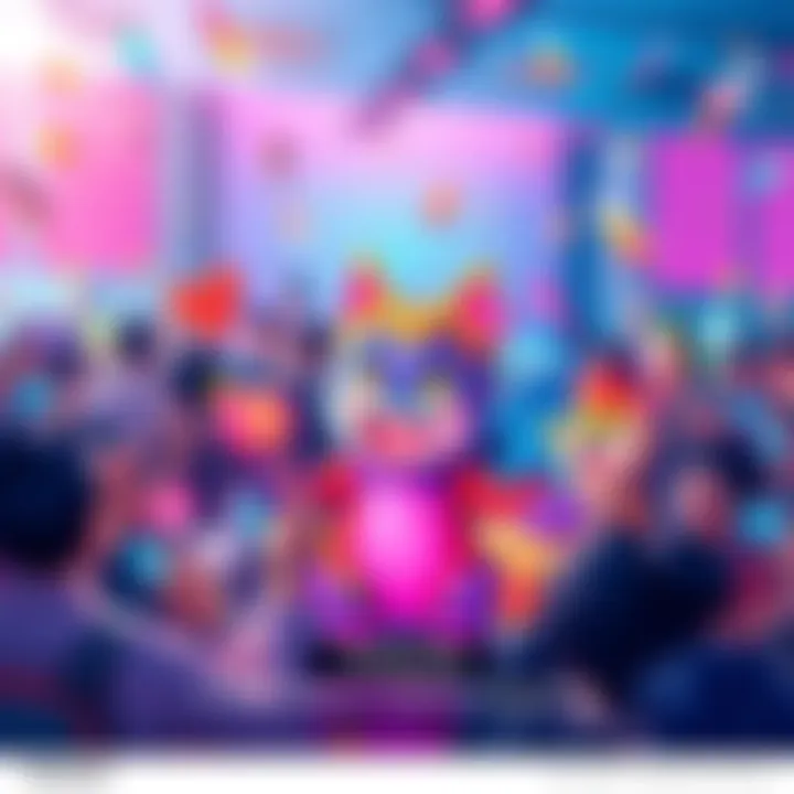 An illustration of a colorful Penuin digital collectible featuring unique designs and vibrant colors, surrounded by excited collectors.