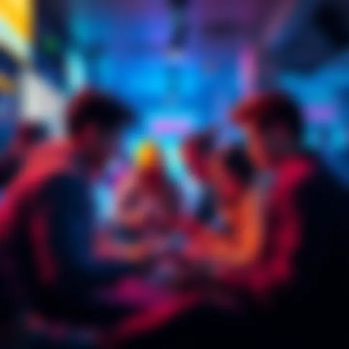 People browsing forums A group of people engaged in discussions on their devices, sharing memes and chatting about trending topics on forums.