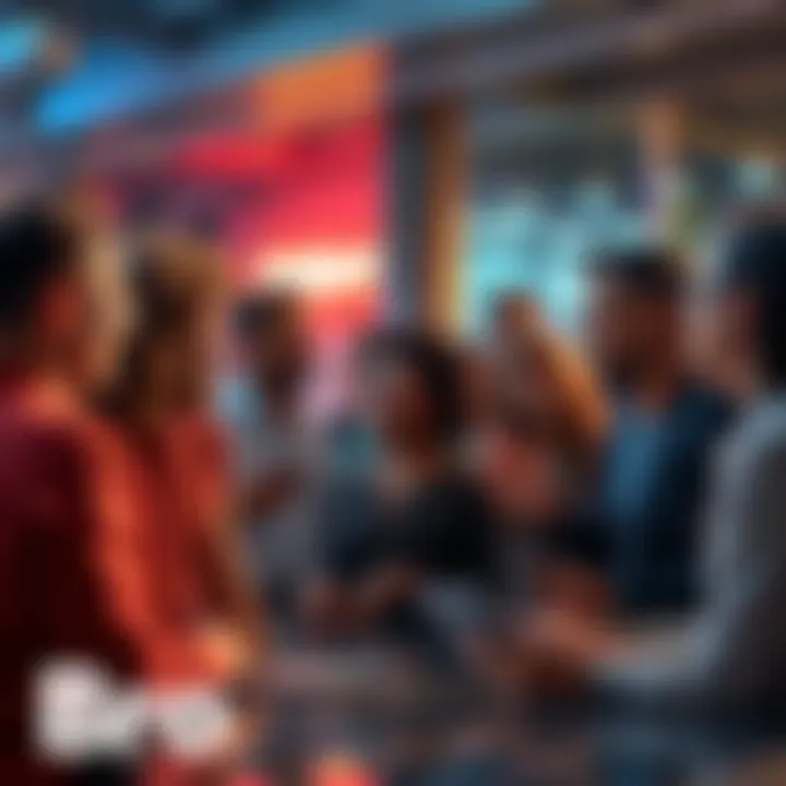 A group of diverse people engaged in animated discussions about current trends in 2026