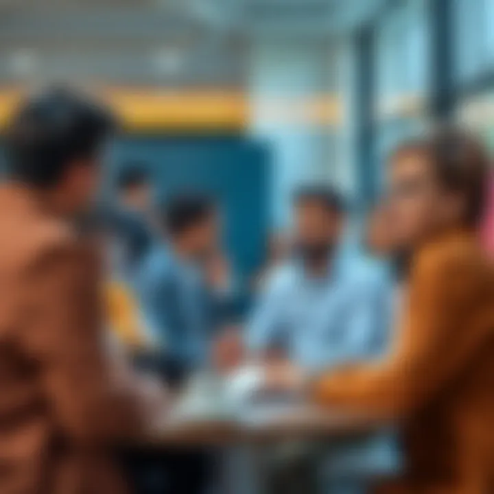 People debating A group of diverse individuals engaged in a quick debate, sharing opinions and ideas in an open environment.