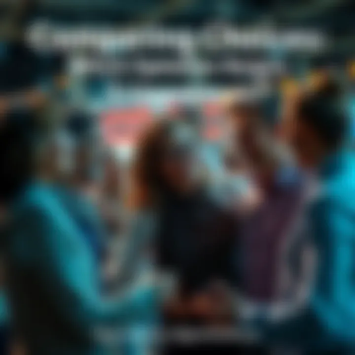 People discussing choices A group of people engaging in a lively discussion about their preferences between two options.