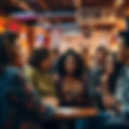 People Discussing Current Events A diverse group of people sharing opinions on current news in a casual setting.