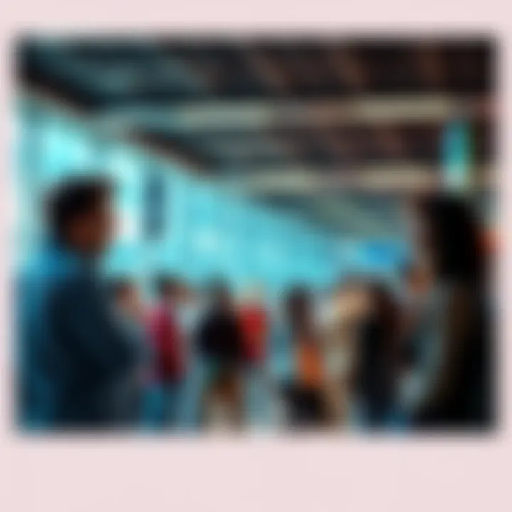 A group of people engaged in a serious conversation about despair in a public setting