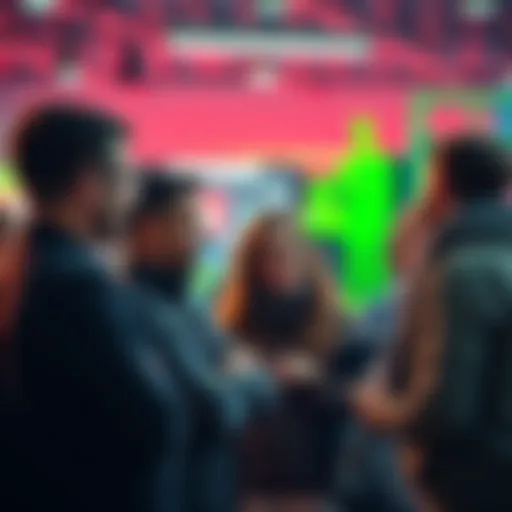 A group of people engaged in conversation about evergreen products and trends