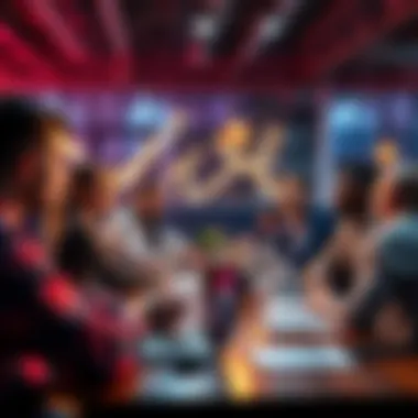 People Discussing Ideas A group of people engaged in a lively discussion at a table, sharing thoughts and insights about a topic.