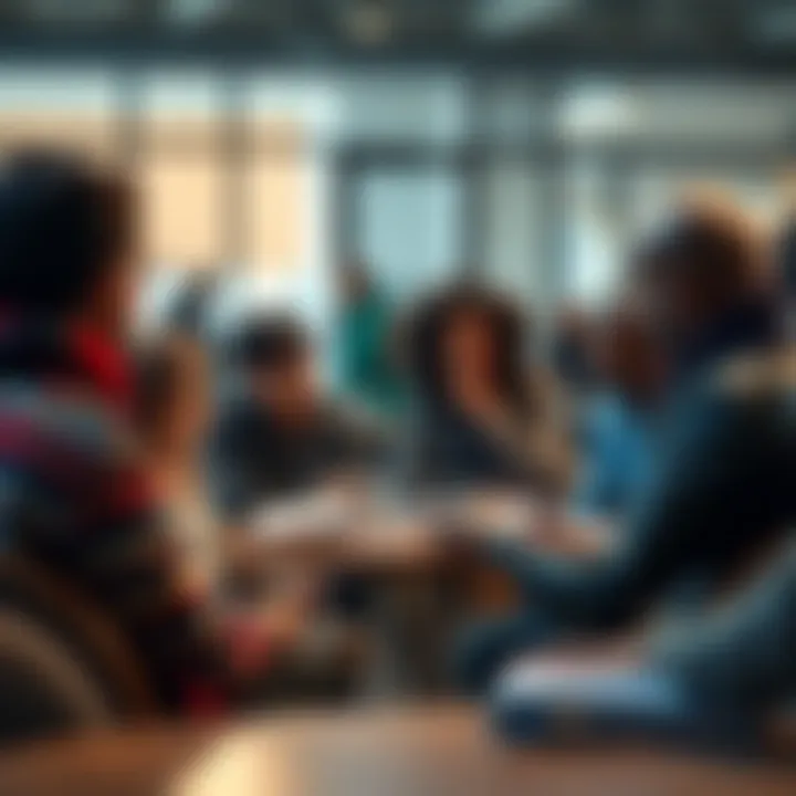 A group of people engaging in a discussion about societal issues in a community setting