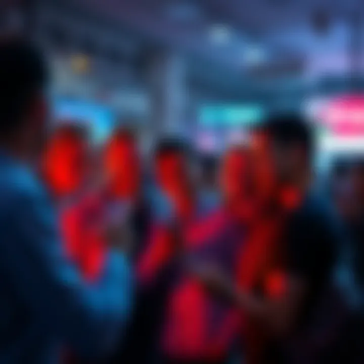 A group of people engaging in lively discussions while using TikTok on their phones