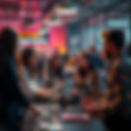 A group of people engaging in a lively conversation about current trends in a casual setting.