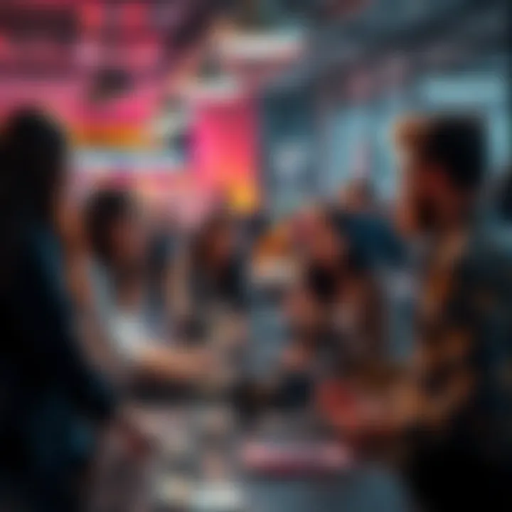 A group of people engaging in a lively conversation about current trends in a casual setting.