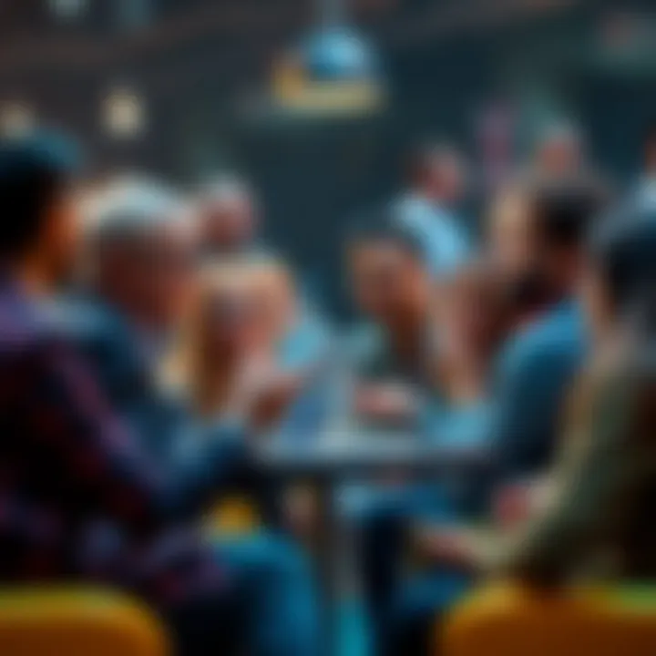 A group of diverse people engaged in a lively discussion about cultural trends, reflecting on the phrase 'type shit' and its impact on modern life